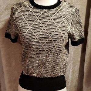 Zara Black Gold Short Sleeve Sweater Top Small